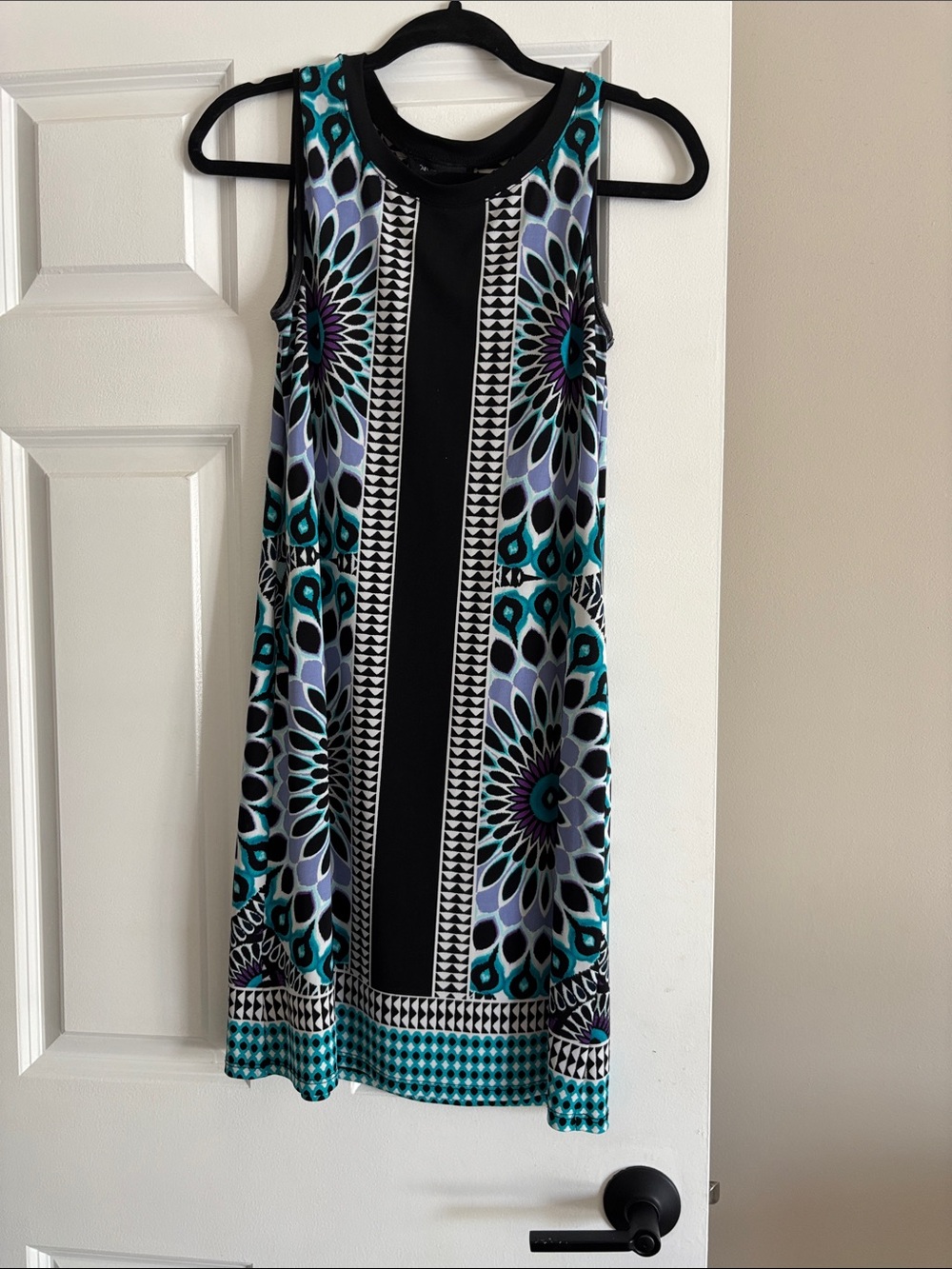 AB Studio Sleeveless Floral Geometric Mini Dress in Teal and Black
